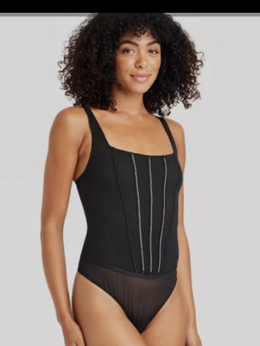 Auden Black Rhinestone-Trim Sheer Bodysuit Bandeau